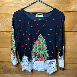 Collections ETC  Women’s Christmas Tree Snowman Holiday Long sleeve Top shirt XL